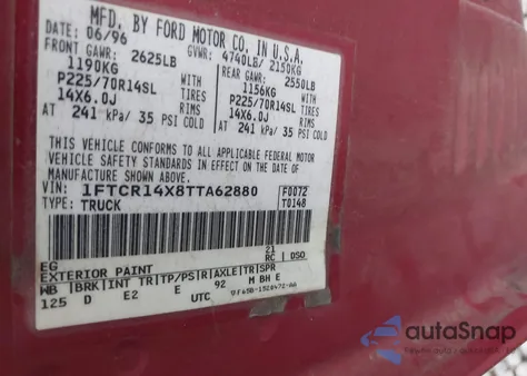 1996 Ford Ranger Super Cab z USA, uszkodzony, nr VIN 1FTCR14X8TTA62880